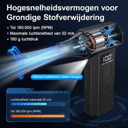 2-in-1 Elektrische Luchtblazer en Mini Stofzuiger - Draadloze Air Duster met 8000mAh Accu - 4 Vermogensstanden - LED Display en Werklicht - Computer Reinigingsset met 5 Mondstukken en Stofreservoir - USB-C Oplaadbaar — thumbnail 5