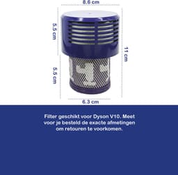 Multaparts® HEPA Filter cassette (set a 2 stuks) geschikt voor Dyson V10 - Wasbaar - | Gemaakt van duurzaam katoen en eenvoudig te reinigen | Meet op voor je besteld | Vervanger voor Dyson 969082-01 — thumbnail 3