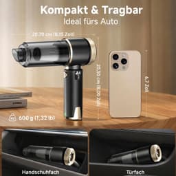 Handstofzuiger draadloos - 4-in-1 Auto Stofzuiger - 20000 Pa – 6000 mAh- Kruimeldief - Led display en blaas en opblaasfunctie - Zwart — thumbnail 2