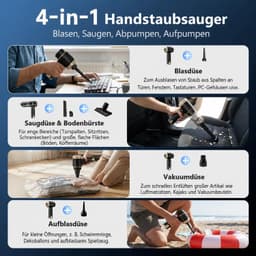 Handstofzuiger draadloos - 4-in-1 Auto Stofzuiger - 20000 Pa – 6000 mAh- Kruimeldief - Led display en blaas en opblaasfunctie - Zwart — thumbnail 3
