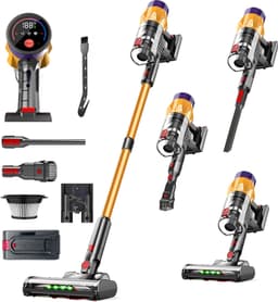 Handstofzuiger – Draadloze stofzuiger voor thuis – 6-in-1 functionaliteit – Met wandlaadstation – Hoog vermogen – Stofzuig- en dweilfunctie – 550W – Goud — thumbnail 1