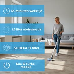 Innova Essentials PowerVac Filter Edition – Steelstofzuiger Draadloos - 500 Air Watts - met 4 extra HEPA-filters - met 4 verschillende opzetstukken - Draadloze Stofzuiger - Zonder zak op accu - Vacuum Cleaner — thumbnail 5