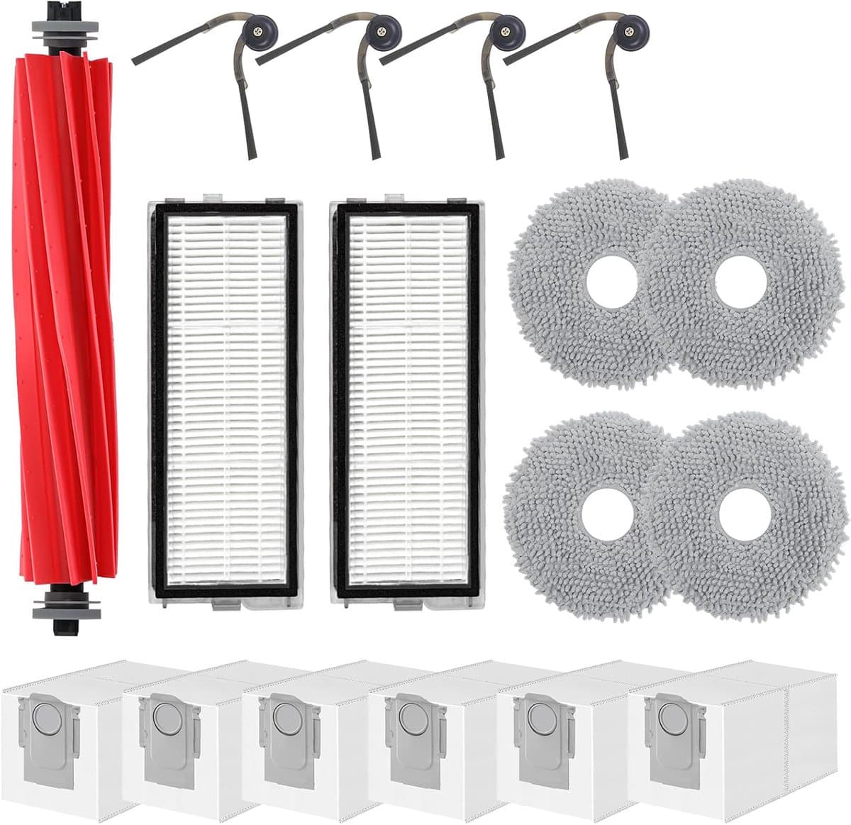 17 Stuks Accessoires Vervangende geschikt voor Roborock QV 35A/35S Robotstofzuiger - Stofzuiger onderdeel - Stofzuigeraccessoires - 1 Hoofdborstel, 4 Zijborstels, 2 HEPA-filters, 4 Schoonmaakdoeken, 6 Stofzakken — afbeelding 1