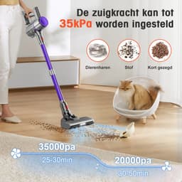 Elekiatech Steelstofzuiger-35000Pa-Steelstofzuiger Draadloos-2200 mAh Accu-50 Minuten-1,5 L Stofbak-voor Tapijten en Harde Vloere - Paars — thumbnail 5