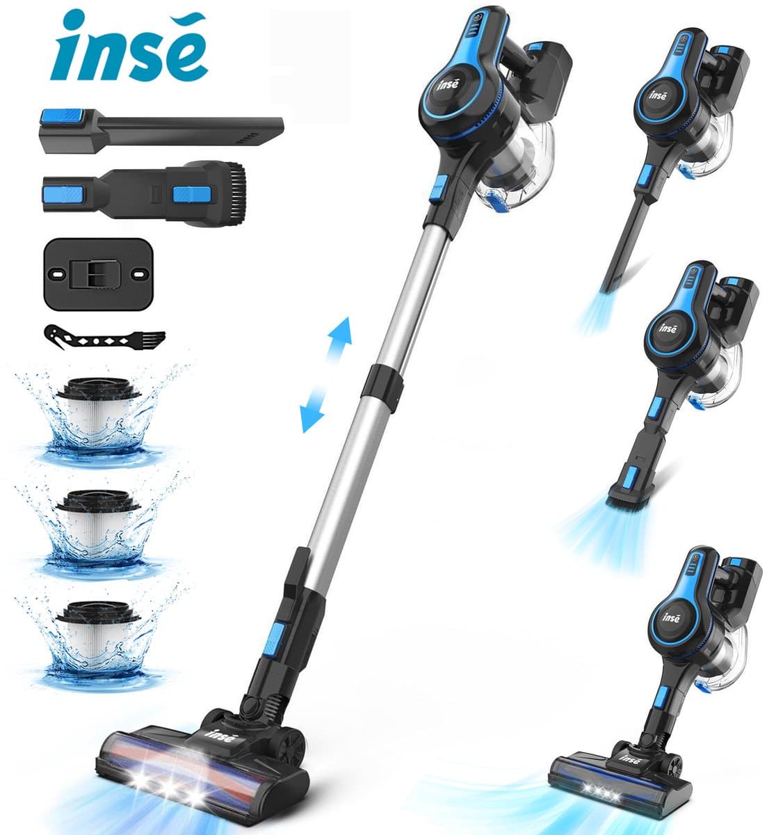 VacniQ Steelstofzuiger Draadloos - Gebruikt voor dierenhaar, tapijten, auto's -Stofzuiger Draadloos- Blauw -6 in 1- 65 dB - Batterijduur tot 55 minuten- Autonomie - 35kPa — afbeelding 1