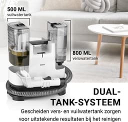 N8WERK Stofzuiger Portable Clean - Bekleding- en tapijtreiniger, licht en compact - Vlekverwijderaar, krachtige 400 watt motor, schoon- en vuilwatertank - Incl. schoonmaakmiddel — thumbnail 4