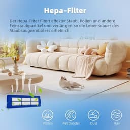 Vervangende accessoires geschikt voor Eufy RoboVac 11S Max, 15C Max, 30C Max, G10 G20 G30 Hybrid stofzuiger onderdelen, 6 Hepa filters, 6 zijborstels — thumbnail 3
