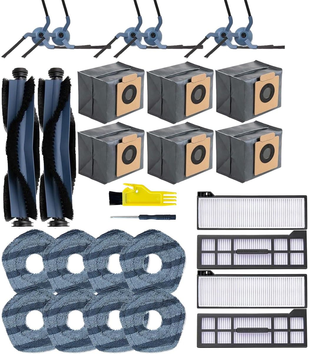 stofzuigeraccessoires - Vervangende accessoires geschikt voor de Eufy X10 Pro Omni robotstofzuiger - 28-delige set - 2 hoofdborstels, 6 zijborstels, 4 HEPA-filters, 6 stofzakken, 8 dweilpads - Stofzuigerzakken — afbeelding 1