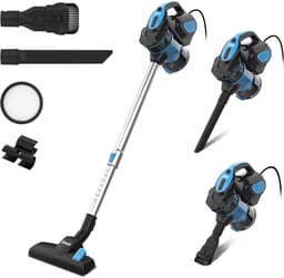Steelstofzuiger met draad - 3 in 1 Stofzuiger zonder zak - Handstofzuiger met snoer en steel - 3 verschillende opzetstukken - 600W - blauw — thumbnail 1
