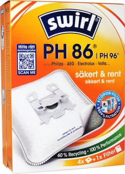 Swirl PH86 PH96 stofzuigerzakken - 4 stuks + 1 filter - Geschikt voor Philips AEG Electrolux S-Bag - nr. FC8021/03 - FC8021/05 - GR201S - GR201SM — thumbnail 1