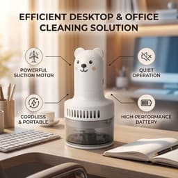 Bureaustofzuiger Mini - Handheld Reiniger - Bureau Schoonmaken - Stille Werking Draadloos - 14.5 cm Lengte - Wit — thumbnail 4