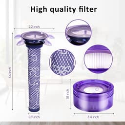 Filter geschikt voor Dyson V8 - 5 stuks - vervangingsfilters geschikt voor Dyson V7 V8 Absolute Animal Motorhead stofzuigers - met 2 HEPA-filters achter, 2 voorfilters, 1 reinigingsborstel vervangt onderdelen — thumbnail 4