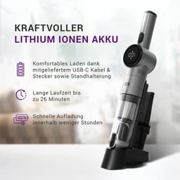 Handstofzuiger - Draagbare stofzuiger - Auto en huis reinigen - Intelligent display - 17000 PA - Metallic Grijs — thumbnail 4