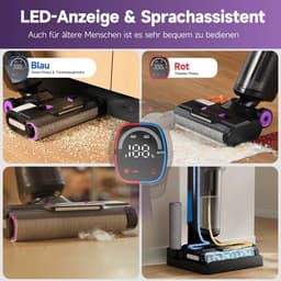 JOYNEXTBUY - Droog Stofzuiger Draadloos - 3-in-1 Steelstofzuiger met Dweilfunctie - Zelfreinigend - Dierenharen - Zwart/Paars — thumbnail 5
