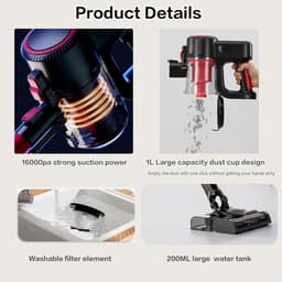 Draadloze stofzuiger - Accu reiniger - Vloeren reinigen - 2-in-1 nat droog - 200 ml tank - Grijs — thumbnail 2
