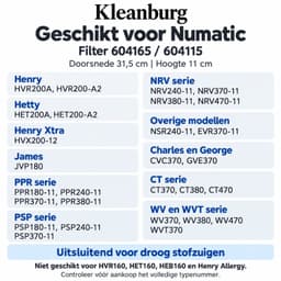 Kleanburg Filter geschikt voor Numatic Henry / Hetty en PPR-240 Stofzuigers| compatible met Numatic 604165 en 604115 — thumbnail 3