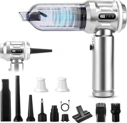 NETTLIFE Kruimeldief Handstofzuiger - 25000Pa Draadloos Oplaadbaar - 4-in-1 Auto Stofzuiger Met Air Duster Blazen - 3 Standen - Draagbaar voor Huishouden & Dierenharen - Zilver — thumbnail 1