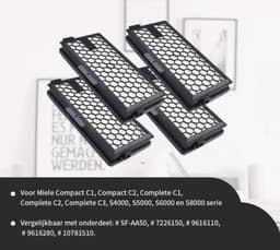 Replacements® HEPA-filters geschikt voor Miele Active AirClean 50 – Voor Complete C3, C2, S8, S6, S5, S4 - Vervangt SF-HA 50 - 4 stuks — thumbnail 1