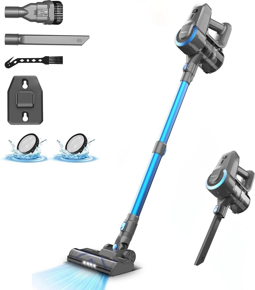 Mercadome® Draadloze steelstofzuiger - Stofzuiger zonder zak - Steelstofzuiger draadloos - 6 in 1 - Meer dan 30 min gebruikstijd - Blauw/Grijs — afbeelding 1