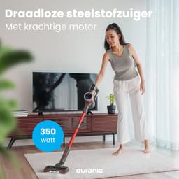 Auronic 350W Steelstofzuiger Draadloos - Draadloze Stofzuiger - HEPA Filter - Zelfstaand - Op Accu - Zonder Zak - Kruimeldief - Vacuum Cleaner - Grijs/Rood — thumbnail 2