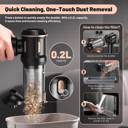 Handstofzuiger – Draadloos – 22.000 Pa Zuigkracht – 4-in-1 – HEPA Filter – 0,2 L Stofreservoir — thumbnail 5