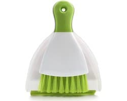 Stofpan en borstelset - Mini veger - Bureau schoonmaken - Ergonomisch ontwerp - 1 set - Groen