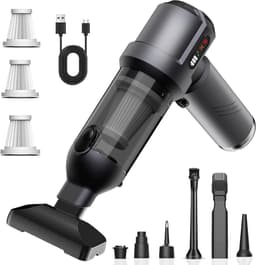 Handstofzuiger - Draagbare stofzuiger - Auto en huis - 4-in-1 functie - 25000 Pa - Grijs — thumbnail 1