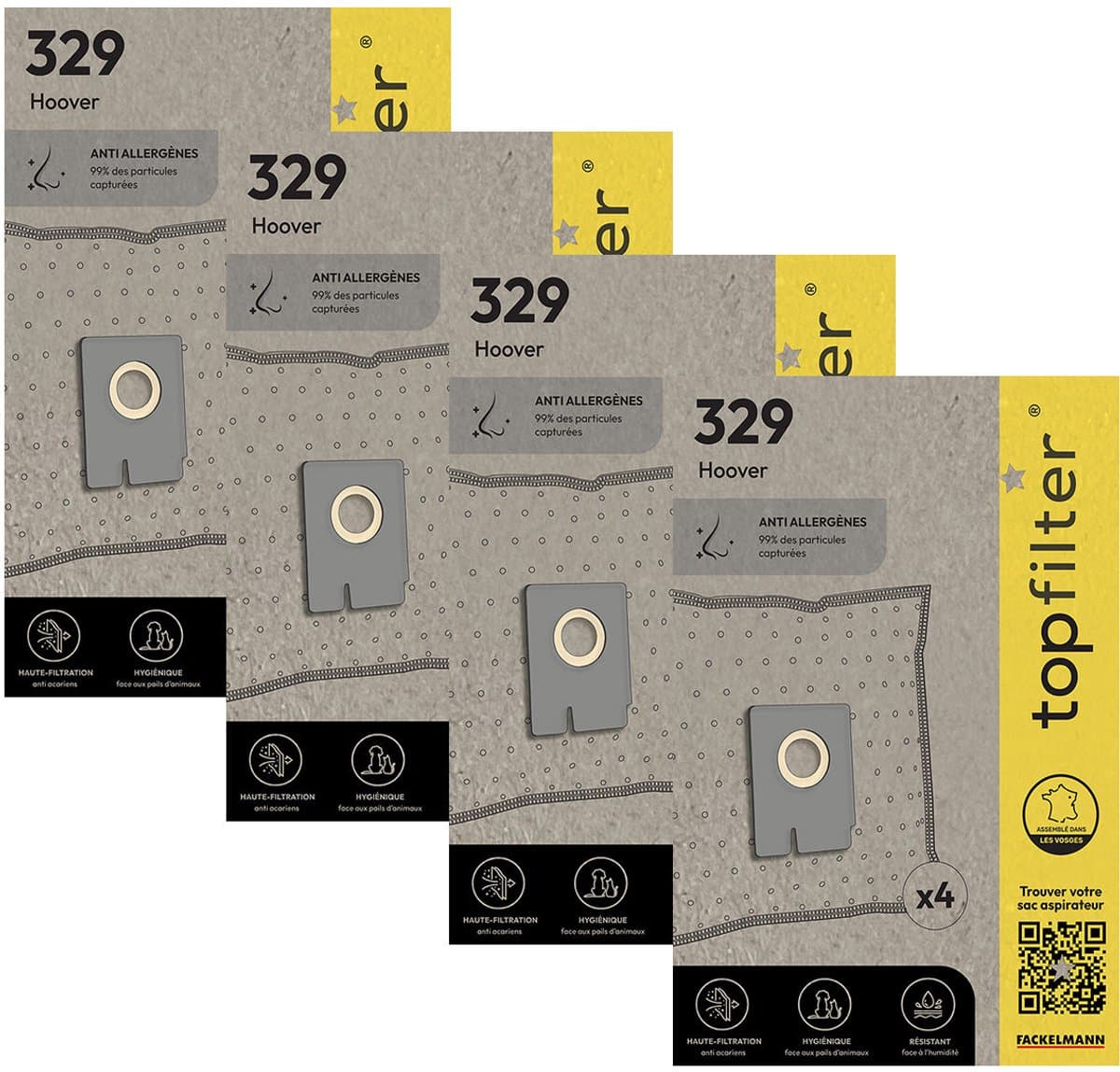 Set van 4 pakketten van 4 stofzuigerzakken 64329 voor Hoover Freespace EVO TopFilter Premium — afbeelding 1