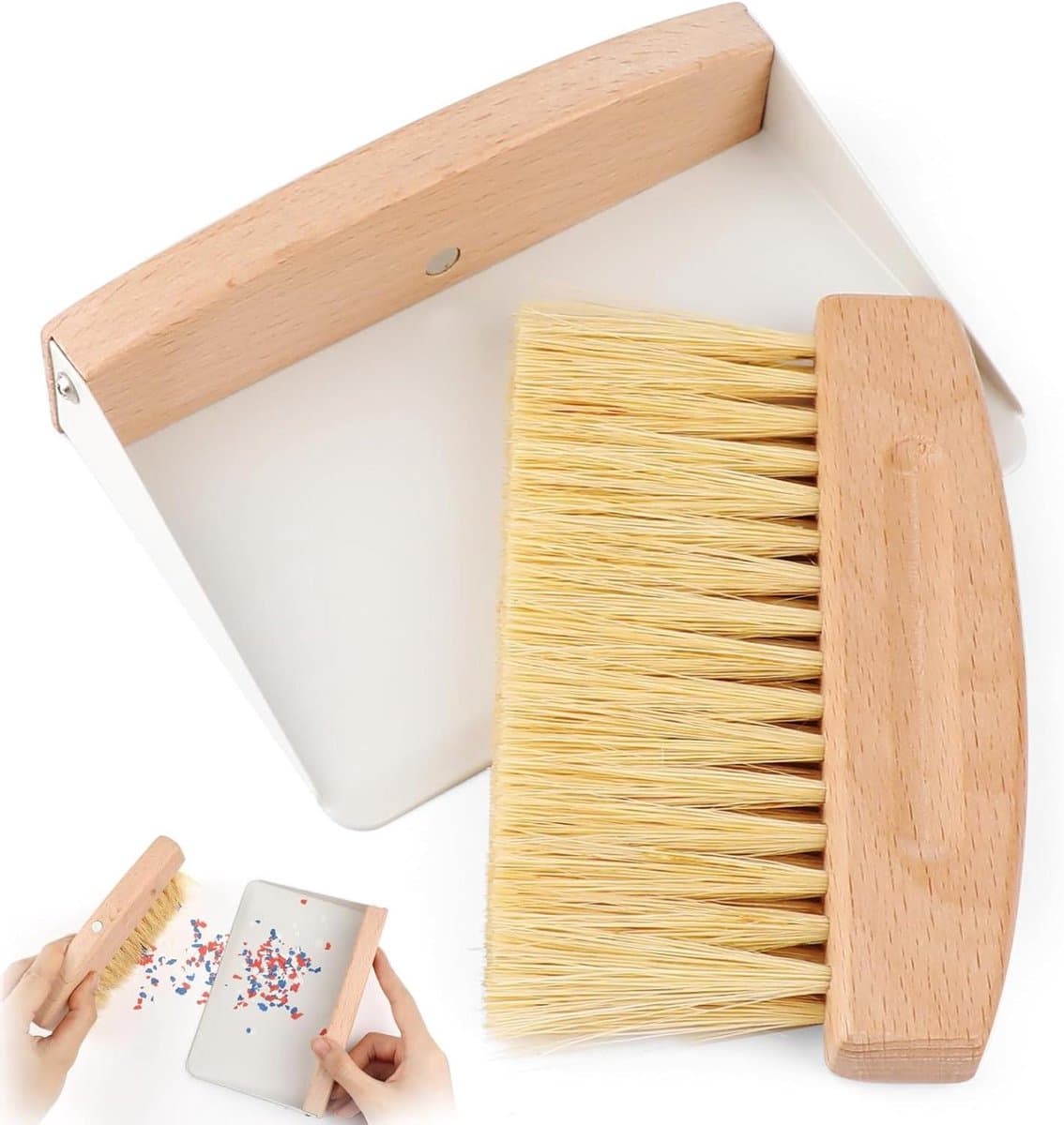 Stofpan en borstelset - Mini kruimelveger - Snelle opruimingen - Met metalen pan - Compact formaat - Wit — afbeelding 1