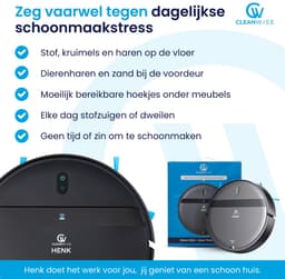 CleanWise Henk Robotstofzuiger – Nederlands Product – Voor Huisdieren – Met Dweilfunctie & Laadstation – Dweilrobot – 4500 Pa – HEPA 14 – Ultra dun 7,4 cm – App & Spraakbediening – Voor Huisdierharen, Harde Vloeren & Tapijt — thumbnail 2