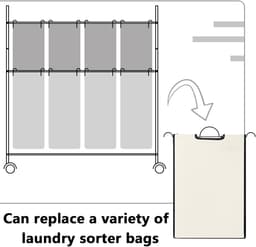 Wasmand Zakken - Opbergzakken - Sorteren Wasgoed - Verwijderbaar - 37.5cm x 22cm - Beige — thumbnail 3