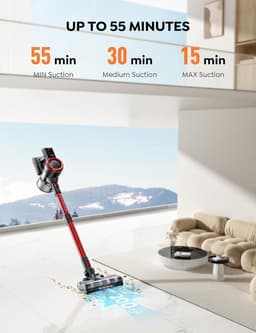 Draadloze Steelstofzuiger - Stofzuiger - 450W - 38 KPA - Zwart/Rood - met realtime scherm — thumbnail 2
