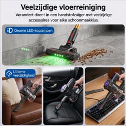 Draadloze stofzuiger, 45 kPa/550 W/50 min steelstofzuiger voor thuis, anti-klitstofzuiger met afneembare accu, led-display, lichte handstofzuiger voor dierenhaar/tapijt/vloer — thumbnail 2