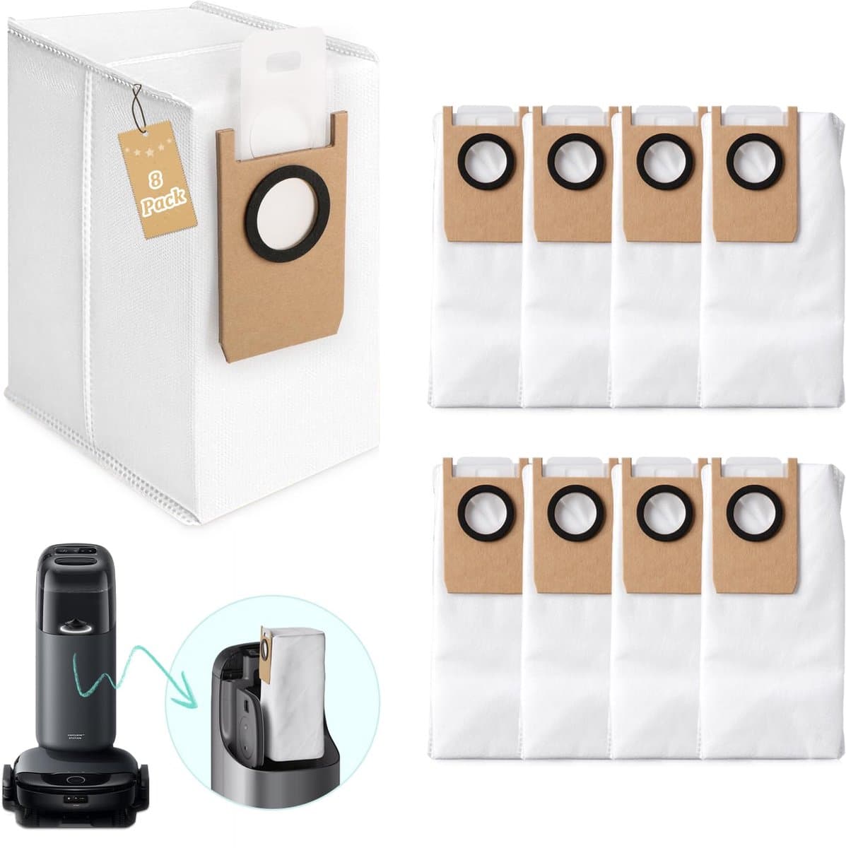 RongZy Pack of 8 Replacement Vacuum Cleaner Bags Compatible with Eufy Omni S1 Pro Vacuum Cleaner Accessories 2.5 L - ShopVlot — afbeelding 1