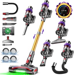 Hiaonyx steelstofzuiger - 9-in-1 steelstofzuiger draadloos - 75000pa - Met dierenborstel - LED Groene Stofdetectielamp - Geschikt voor Tapijten - Harde Vloeren en Dierenharen - 1.8-liter stofopvangbox - Goudkleurig — thumbnail 2