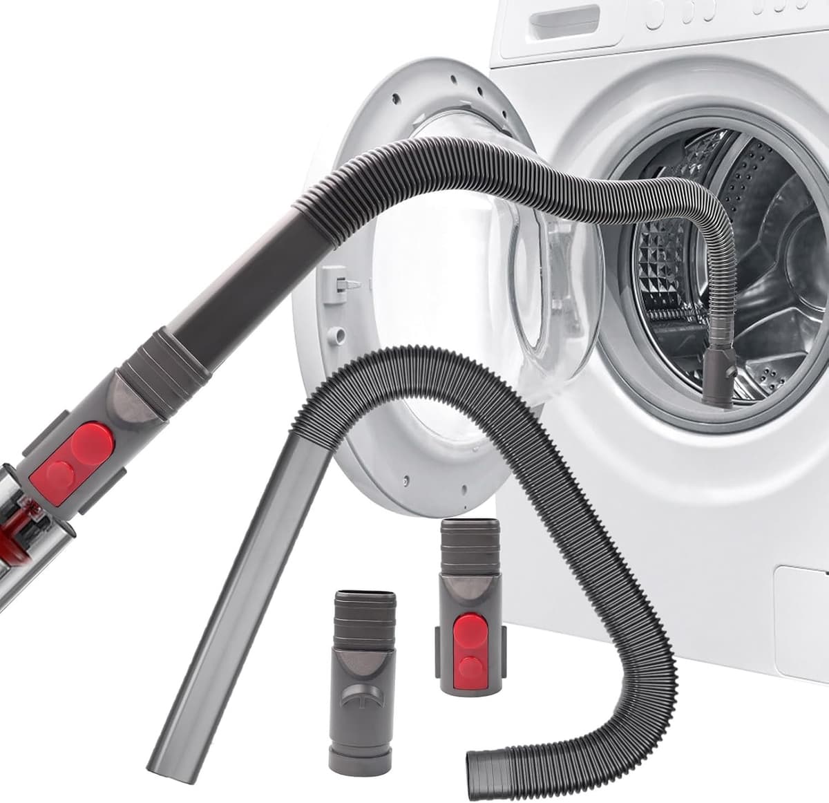 Stofzuiger opzetstuk voor kieren - Flexibele spleetzuiger voor Dyson - Smalle zuigmond voor droger - Verlengslang voor nauwe kieren - ABS kunststof met rubberdelen - Met twee aansluitstukken inbegrepen - Zwart - Voor Dyson V6-V15 — afbeelding 1