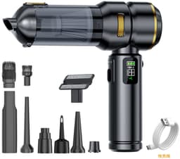 4‑in‑1 draadloze accu‑handstofzuiger, 32000PA sterke autostofzuiger met lcd‑scherm, borstelloze motor, 3 versnellingen, 300000 omw/min, mini stofzuiger voor auto en kantoor（Zwart en goud） — thumbnail 1