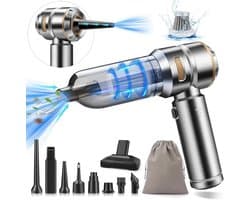 Mini Auto Stofzuiger - Zilver-Goud - Handheld Snoerloos met 6000mAh Batterij - 4-in-1 Multifunctioneel voor Auto en Kantoor