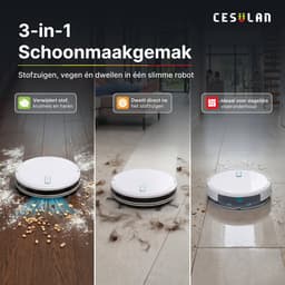 Cesulan 3-in-1 Robotstofzuiger met Laadstation – Robotstofzuiger met Dweilfunctie – Automatisch leegstation – Dweilrobot robotstofzuiger met Opvangbak – 3000 Pa – App Bediening – Gyroscoopnavigatie – 140 min batterij — thumbnail 2