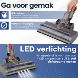 Actueell® 2 in 1 Opzetstuk S2 Geschikt voor Dyson V15, V11, V10, V8, V7 Steelstofzuiger – Turbo Vloerborstel met 4 LED Lampen – Parketborstel – Gemotoriseerde Roterende Borstel – Vervangende Zuigmond — thumbnail 4