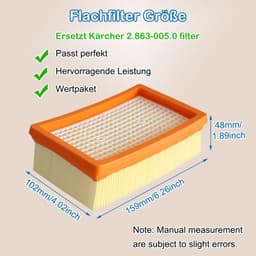 Multifunctioneel vervangingsfilter – Een speciaal plat geplooid filter,--Geschikt voor de Kärcher WD4, MV4, MV6 en WD5P stofzuigers – – Eenvoudige installatie – het reinigen van kasten, tapijten en trappen – Verpakking van 2 stuks — thumbnail 2