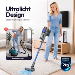 Chesto T1 Steelstofzuiger Draadloos 400W – 35.000 Pa – Ultralicht – LED-zuigmond – 3 Opzetstukken — thumbnail 5