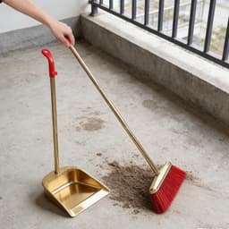 Bezem Stofblik Set - Huishoudelijke Reiniging - Vloeren Schoonmaken - Staande Stofpan - 94 cm Hoogte - Goudkleurig — thumbnail 2