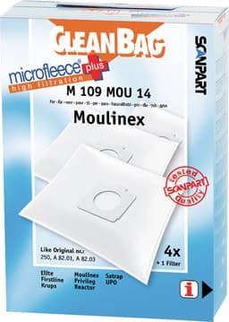 CleanBag stofzuigerzakken 4 stuks - Geschikt voor Moulinex Compact - 250 A8201 A8203 - Inclusief 1 filter - Alternatief — thumbnail 1