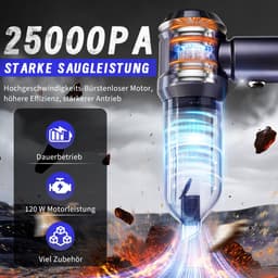 Glitzerlife - Handstofzuiger, Accu, Mini-Stofzuiger, Draadloos, 25000 Pa, Handstofzuiger, Sterk, 4-In-1 Autostofzuiger Met Borstelloze Motor, 3 Standen, DraagGlitzerlife -bare Stofzuiger Voor Auto - Grijs-Wit — thumbnail 4