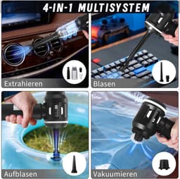 Glitzerlife - Handstofzuiger, Accu, Mini-Stofzuiger, Draadloos, 25000 Pa, Handstofzuiger, Sterk, 4-In-1 Autostofzuiger Met Borstelloze Motor, 3 Standen, DraagGlitzerlife -bare Stofzuiger Voor Auto - Zwart-Wit — thumbnail 3