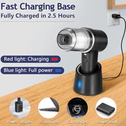 Sander Shop Draadloze Handstofzuiger, 3-in-1 Elektrische Persluchtstofzuiger, Oplaadbare Mini-stofzuiger, Stofzuiger Voor Huisdierenhaar en Autoreiniging (Zilver Zwart) — thumbnail 4