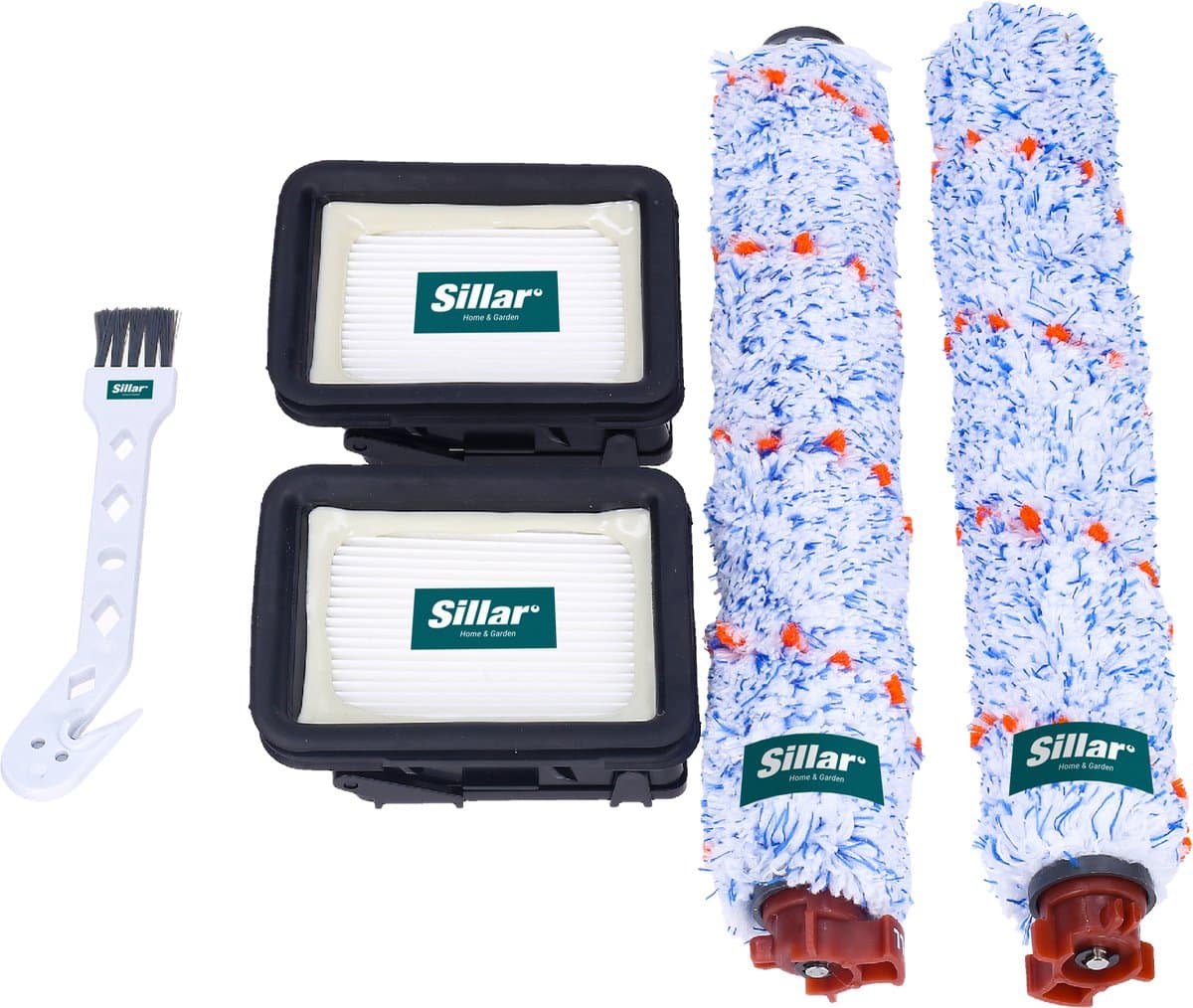 Sillar set accessoires voor stofzuiger - reserveonderdelen - geschikt voor Bissell CrossWave 1866 1868F PET - 2x HEPA-filters, 2x hoofdborstels, 1x reinigingskam - 8 stuks — afbeelding 1