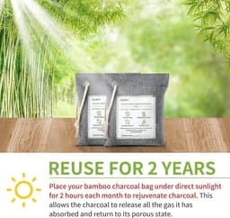 Bamboo Charcoal Air Purifying Bags - Large 4×200g - Removes Odors and Moisture - Nature Fresh Air Purifier Bags - Odor Eliminator for Home Car Pets - Bathroom Basement — thumbnail 5
