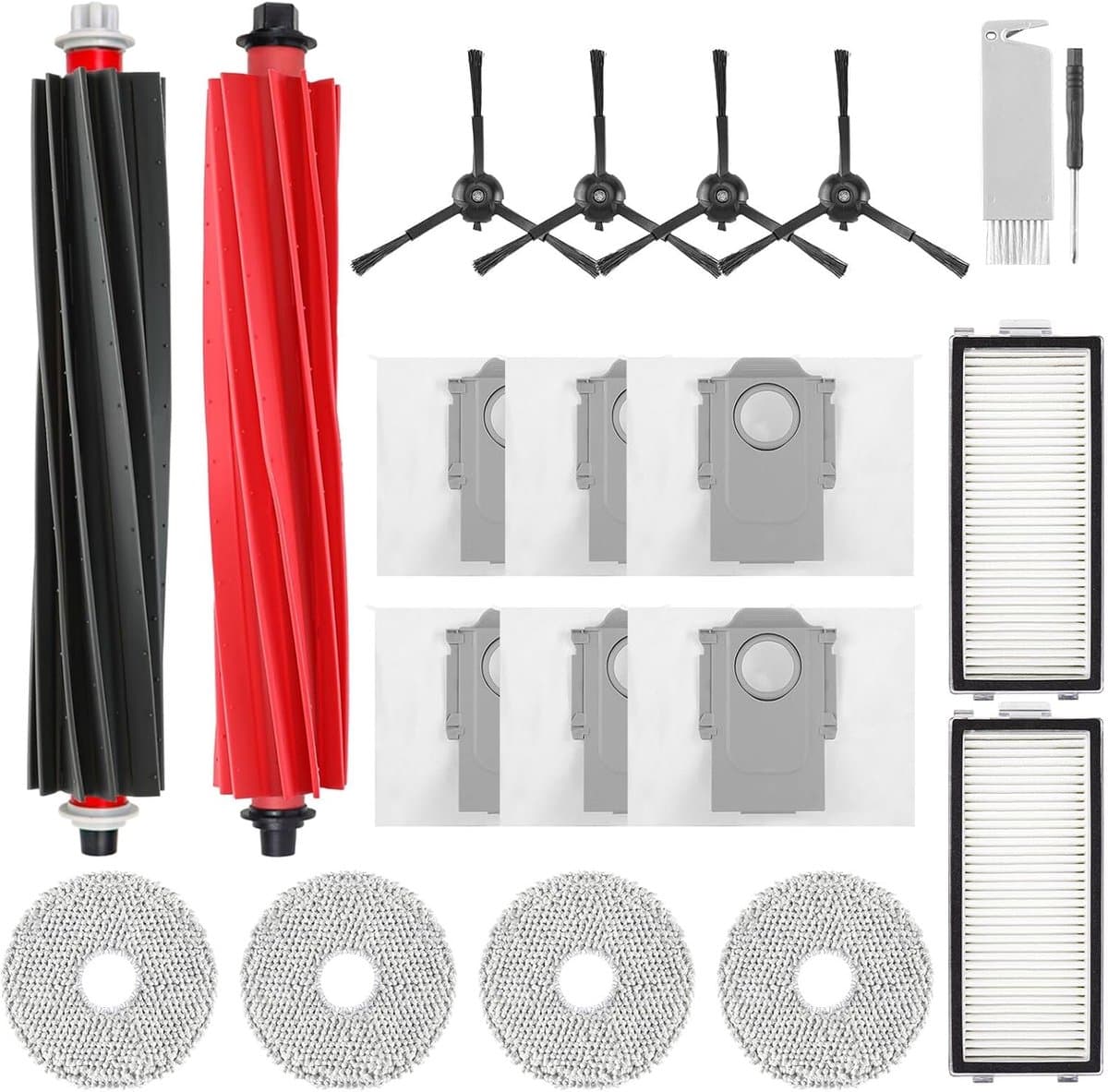 Accessoires gescht voor Roborock Qrevo Master/Qrevo Slim stofzuiger, bevat 2 hoofdborstels, 2 HEPA-filters, 6 stofzakken, 4 reinigingsdoeken, 4 zijborstels, 1 borstel, 1 schroevendraaier,20 stuks — afbeelding 1